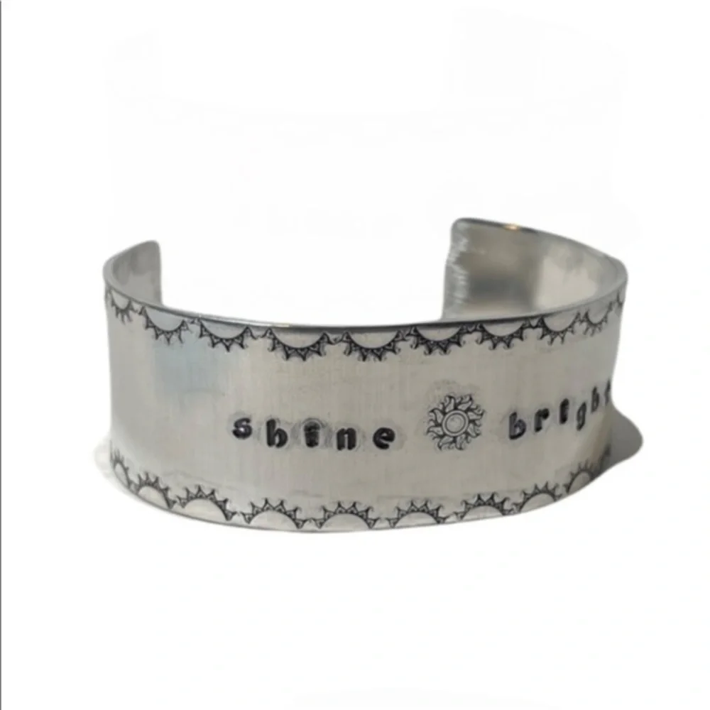 Handmade stamped‎ celestial sun Shine bright wide adjustable cuff bracelet